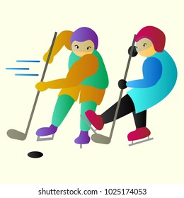 boys play ice hockey character,colorful winter sports,cute cartoon isolated,vector illustration for presentation,web content