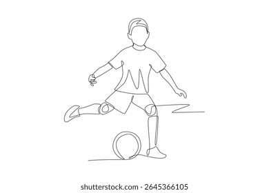 Meninos jogando bola. Crianças hobbies conceito desenho de uma linha