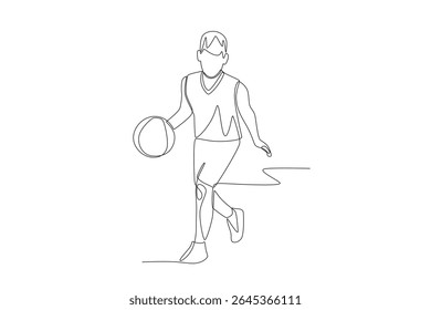 Meninos jogando basquete. Crianças hobbies conceito desenho de uma linha