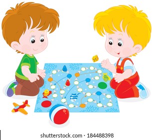 Boys playing with a board game