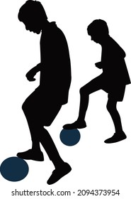 boys playing football, silhouette vector