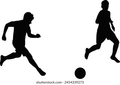 boys playing football, silhouette vector