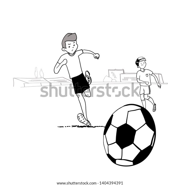 Boys Playing Football Stadium Drawing Cartoon Stock Vector Royalty Free 1404394391