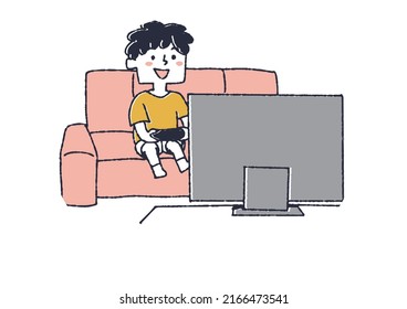 Boys playing games at home Children's daily habits Comical handwritten figures Vectors, warm line drawings
