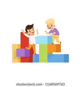 Boys playing and having fun on playground vector Illustration on a white background
