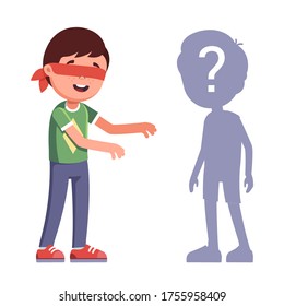 Boys Are Playing Hide And Seek. Blindfold Character. Go To The Touch In Search Of A Friend. Flat Character Vector Illustration.