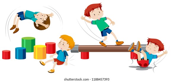 Boys playing on playground equipment illustration