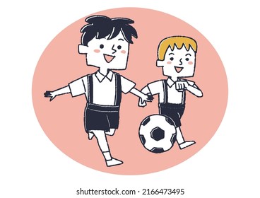 Boys playing outside during breaks Children's daily habits Comical handwritten figures Vectors, warm line drawings