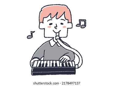Boys playing pianica Set 2 of children learning and growing