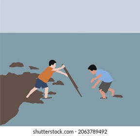 Boys playing in the river for outdoor activity. Having fun on summer vacation. Concept of happy childhood and holiday. Selective focus.