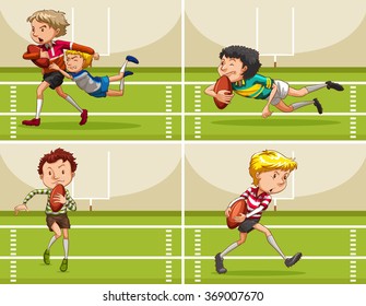 Boys playing rugby in the field illustration