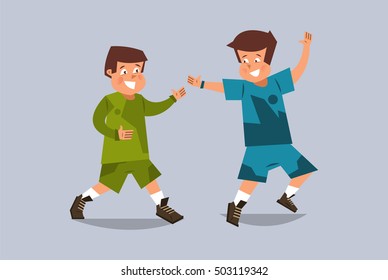 Boys playing, running around each other. Fun, friends, time for games. Vector illustration
