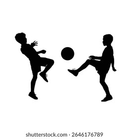 Boys Playing Soccer Silhouettes - Kids Kicking Ball, Fun Sports and Childhood Play