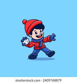 dibujos animados de niños jugando a arrojar nieve