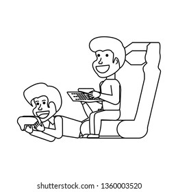 boys playing video game isolated icon