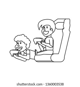 boys playing video game isolated icon