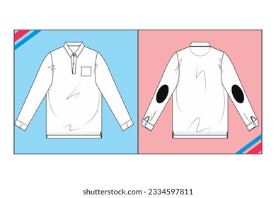 BOYS POLO NECK T SHIRT FULL SLEEVE SKETCH FASHION TEMPLATE TECHNICAL DRAWING ILLUSTRATION