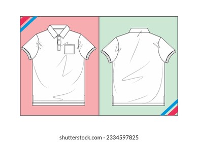 BOYS POLO NECK T SHIRT SHORT SLEEVE SKETCH FASHION TEMPLATE TECHNICAL DRAWING ILLUSTRATION