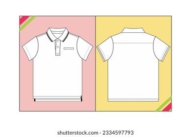 BOYS POLO T SHIRT, SHORT SLEEVE SKETCH FASHION TEMPLATE TECHNICAL DRAWING ILLUSTRATION