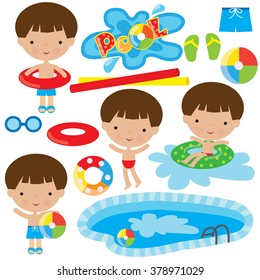 Boys in pool vector illustration