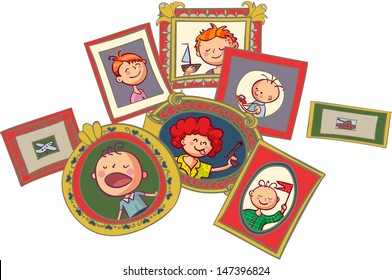Retratos de niños en marcos