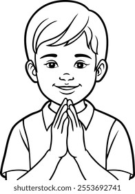 Boy's Praying Hands Vector Line Art on White Background Spiritual Minimalist Artwork