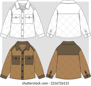 Boys quilted full sleeve shirt flat sketch