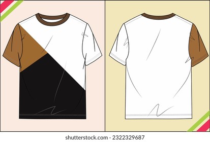 BOYS REGULAR SHORT SLEEVE CUT AND SEW TEE FLAT SKETCH FASHION TEMPLATE TECHNICAL ILLUSTRATION