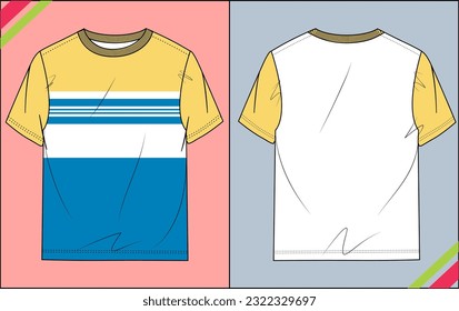 BOYS REGULAR SHORT SLEEVE CUT AND SEW TEE FLAT SKETCH FASHION TEMPLATE TECHNICAL ILLUSTRATION