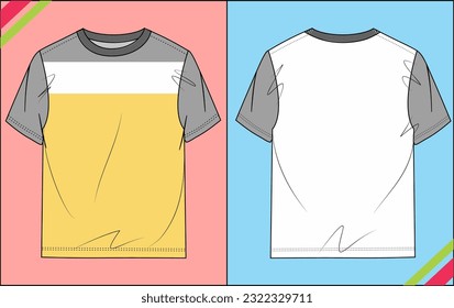 BOYS REGULAR SHORT SLEEVE CUT AND SEW TEE FLAT SKETCH FASHION TEMPLATE TECHNICAL ILLUSTRATION