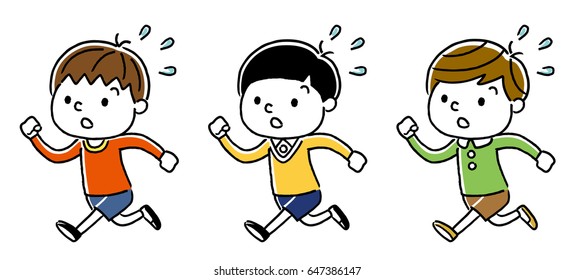 Boys riding in a hurry carrying a school bag: set