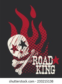 Boys Road King Gritty Skull & Flames TShirt Silkscreen