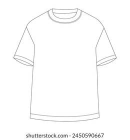 BOYS ROUND NECK HALF SLEEVE DROP SHOULDER T-SHIRT, Technical Flat Sketches, Front and Back, Silhouette, Mockup, Outline, Drawing Template,