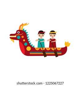 Boys row dragon boat. Chinese folk tradition 