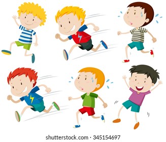 Boys running fast and slow illustration