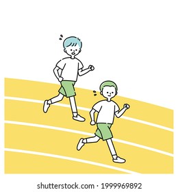 Boys running on the playground in a physical education class