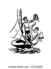 Boys Sailing - Retro Clip Art