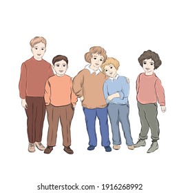 boys of school age. vector figures of male children 6-7 years old isolated on white background