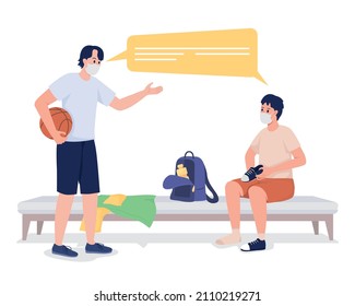 Boys From School Sports Team Semi Flat Color Vector Characters. Talking Figures. Full Body People On White. Gym Isolated Modern Cartoon Style Illustration For Graphic Design And Animation