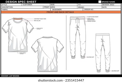 BOYS SHORT SLEEVE WITH TRACK PANT SET DRESS FLAT SKETCH FASHION TEMPLATE TECHNICAL DRAWING ILLUSTRATION