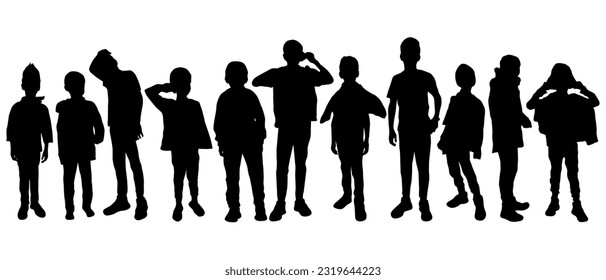 Boys silhouettes standing in a group background