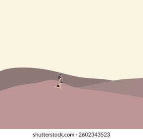 Boys sliding on sand dune in the desert. Adventure activity outdoor on holiday vacation.