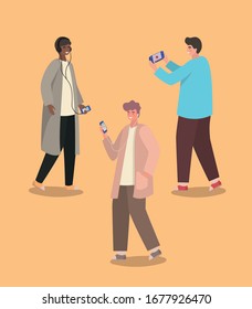 Boys with smartphones design, Youth culture people cool person human profile and user theme Vector illustration