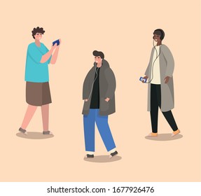 Boys with smartphones design, Youth culture people cool person human profile and user theme Vector illustration