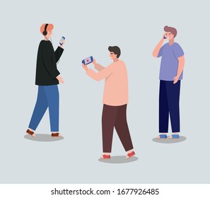 Boys with smartphones design, Youth culture people cool person human profile and user theme Vector illustration