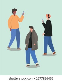 Boys with smartphones design, Youth culture people cool person human profile and user theme Vector illustration