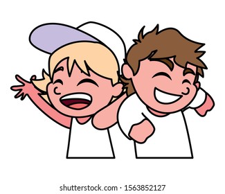 boys smiling on white background vector illustration design