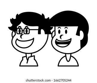 chicos sonriendo en el diseño de ilustración vectorial de fondo blanco