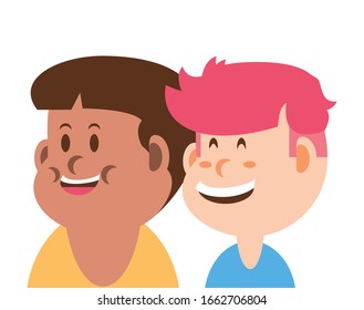 boys smiling on white background vector illustration design