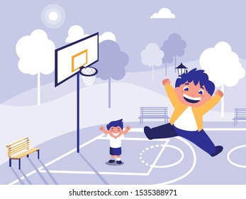 boys smiling in park in the city vector illustration design